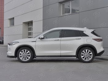 21 999 р. Защита порогов (Ø63 мм, нержавейка) SLITKOFF  INFINITI Qx50  J55 (2017-2022) (Металлические торцы под 90°)  с доставкой в г. Набережные‑Челны. Увеличить фотографию 2