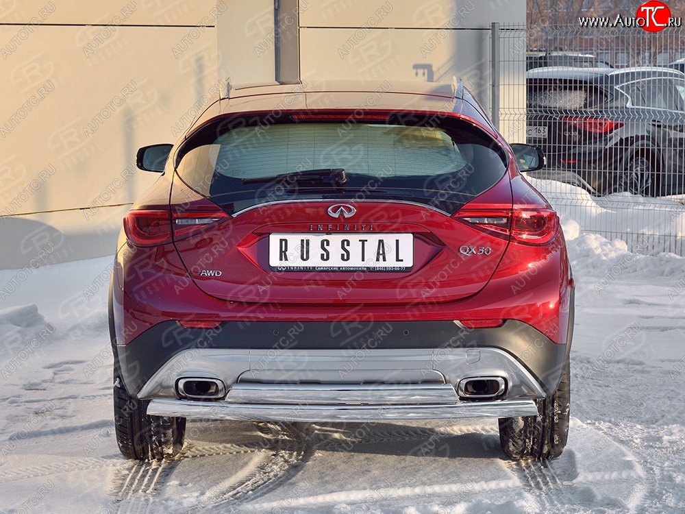 27 999 р. Защита заднего бампера (2 трубы Ø76х42 мм, нержавейка) Russtal INFINITI Qx50 J50 дорестайлинг (2013-2016)  с доставкой в г. Набережные‑Челны