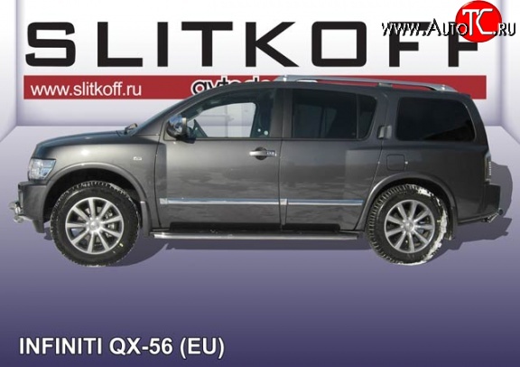 18 899 р. Защита порогов из круглой трубы диаметром 42 мм Slitkoff INFINITI QX56 JA60 дорестайлинг (2004-2007) (Нержавейка, Полированная)  с доставкой в г. Набережные‑Челны