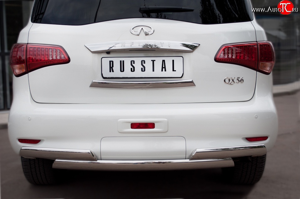 25 699 р. Защита заднего бампера (Ø75x42 мм, нержавейка) Russtal INFINITI QX56 Z62 (2010-2013)  с доставкой в г. Набережные‑Челны