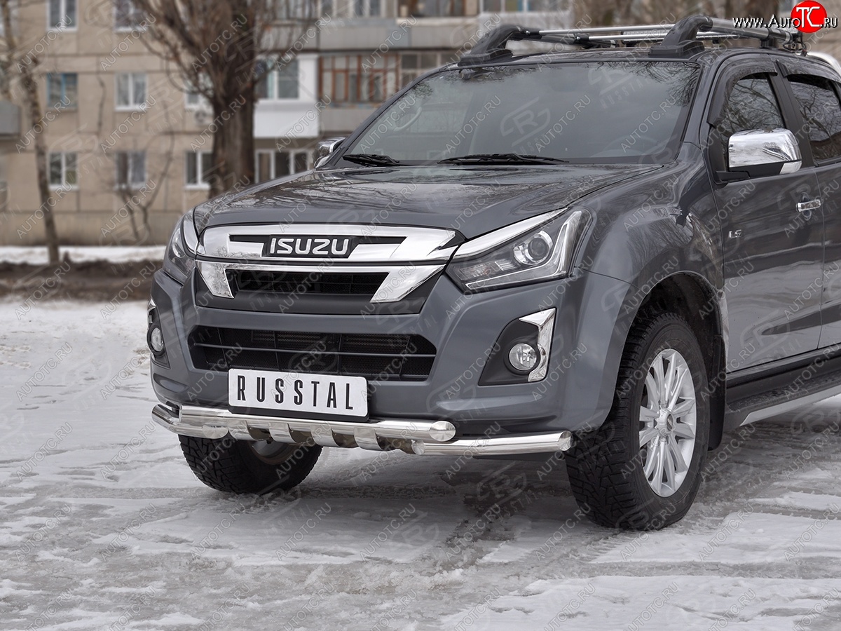 24 849 р. Защита переднего бампера (Ø 63 мм с клыками, нержавейка) SLITKOFF  Isuzu D-Max  RT85,TFR DoubleCab (2015-2021) рестайлинг  с доставкой в г. Набережные‑Челны