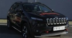 21 599 р. Защита переднего бампера (Trailhawk 2 трубыØ63 и 42 мм, нержавейка) SLITKOFF  Jeep Cherokee  KL (2014-2017) дорестайлинг  с доставкой в г. Набережные‑Челны. Увеличить фотографию 2