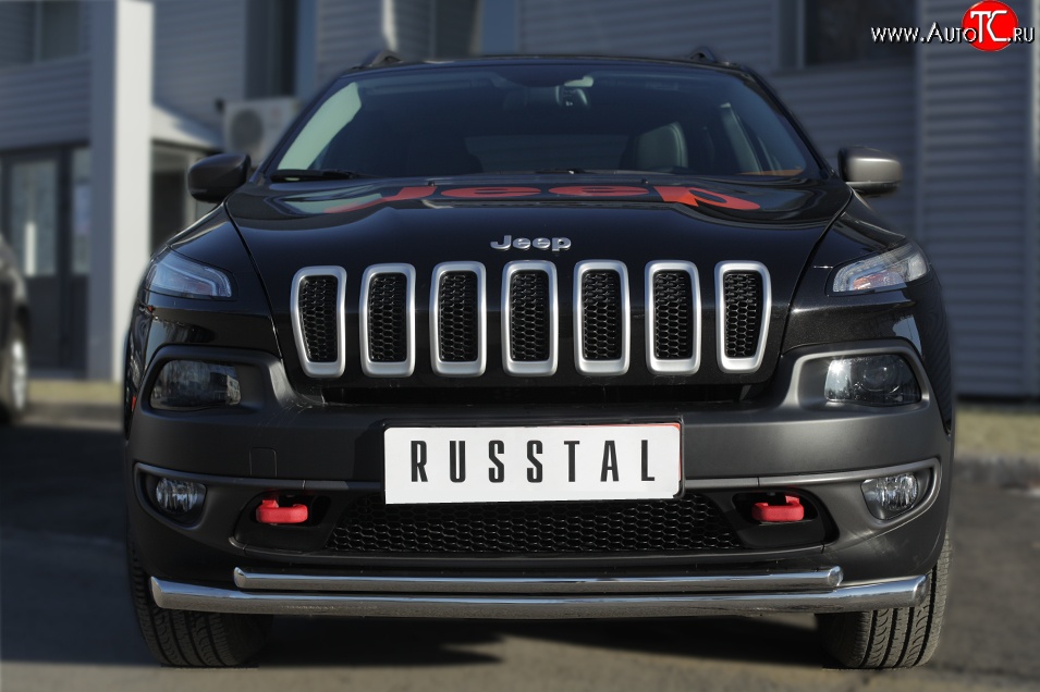 21 599 р. Защита переднего бампера (Trailhawk 2 трубыØ63 и 42 мм, нержавейка) SLITKOFF  Jeep Cherokee  KL (2014-2017) дорестайлинг  с доставкой в г. Набережные‑Челны