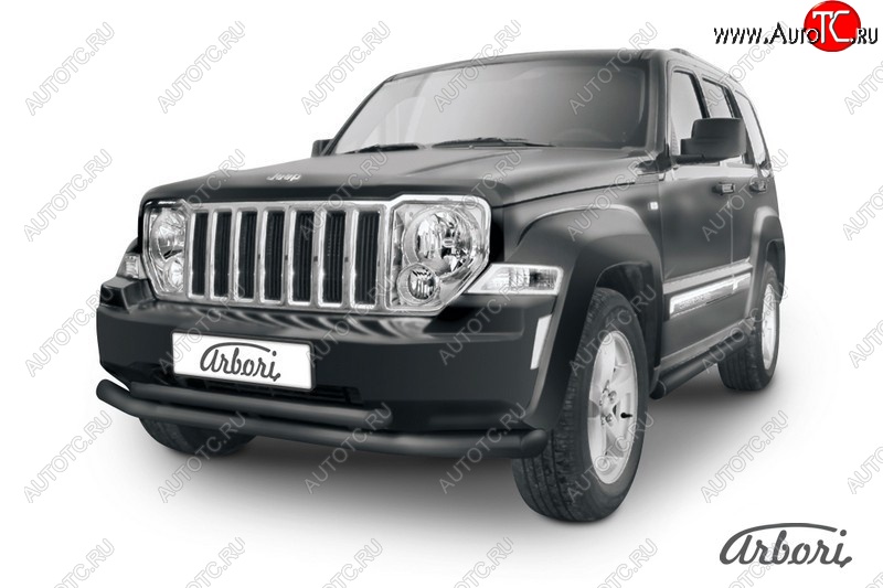 12 509 р. Защита переднего бампера Arbori (черная, 2 трубы d76 и 57 mm) Jeep Cherokee KK (2007-2014)  с доставкой в г. Набережные‑Челны