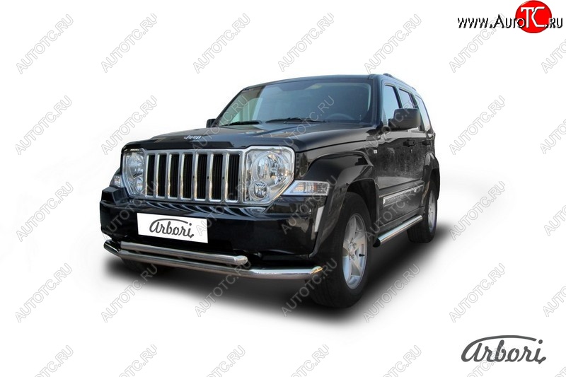 18 359 р. Защита переднего бампера Arbori (нержавейка, 2 трубы d76 и 57 mm) Jeep Cherokee KK (2007-2014)  с доставкой в г. Набережные‑Челны