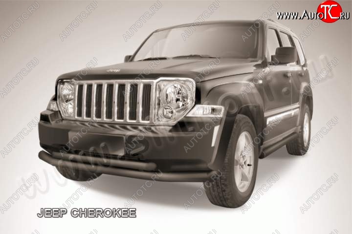 12 549 р. Защита переднего бампера из труб d76+d57 Slitkoff (двойная)  Jeep Cherokee  KK (2007-2014) (Цвет: серебристый)  с доставкой в г. Набережные‑Челны