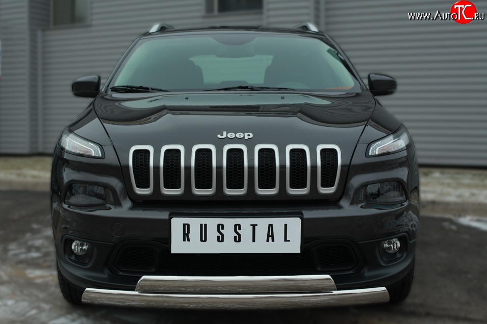 24 749 р. Защита переднего бампера (2 трубыØ75х42 мм, нержавейка) Russtal Jeep Cherokee KL дорестайлинг (2014-2017)  с доставкой в г. Набережные‑Челны