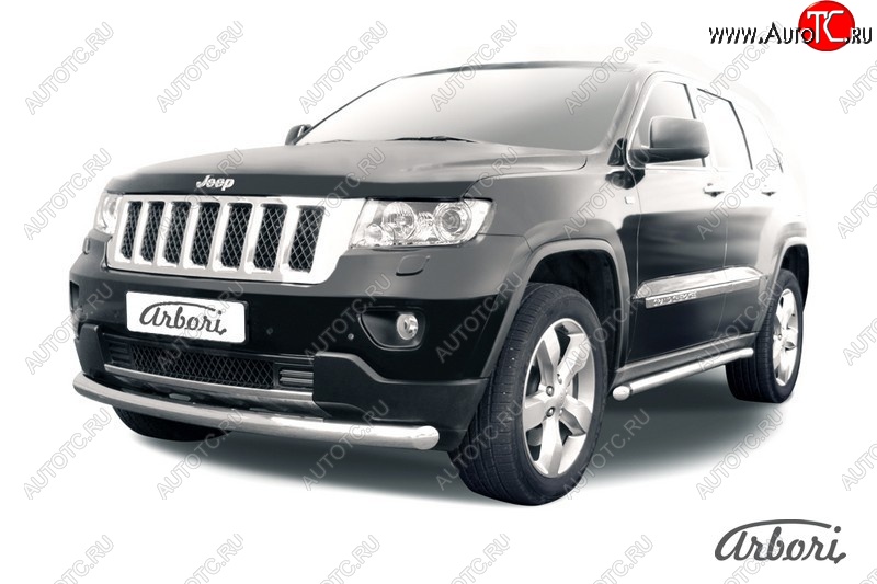 14 579 р. Защита переднего бампера Arbori (нержавейка, 1 труба d76 mm). Jeep Grand Cherokee WK2 дорестайлинг (2010-2013)  с доставкой в г. Набережные‑Челны