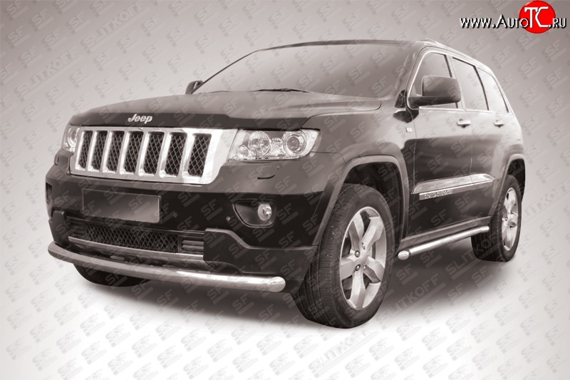 16 399 р. Одинарная защита переднего бампера диаметром 76 мм Slitkoff  Jeep Grand Cherokee  WK2 (2010-2013) дорестайлинг (Нержавейка, Полированная)  с доставкой в г. Набережные‑Челны