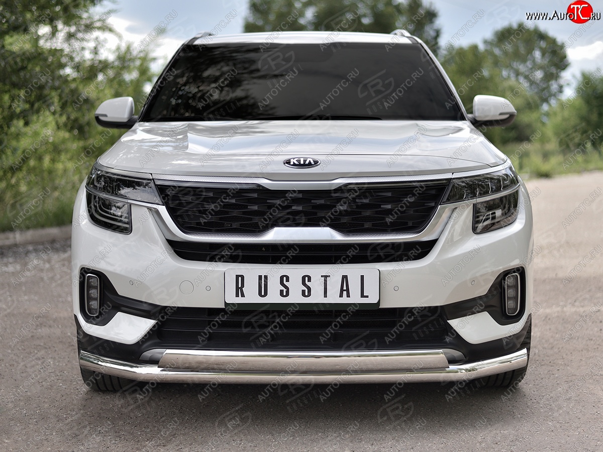 22 949 р. Защита переднего бампера (2 трубы Ø63 и 75х42 мм, нержавейка) Russtal KIA Seltos (2019-2025)  с доставкой в г. Набережные‑Челны