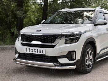 22 949 р. Защита переднего бампера (2 трубы Ø63 и 75х42 мм, нержавейка) Russtal KIA Seltos (2019-2025)  с доставкой в г. Набережные‑Челны. Увеличить фотографию 2