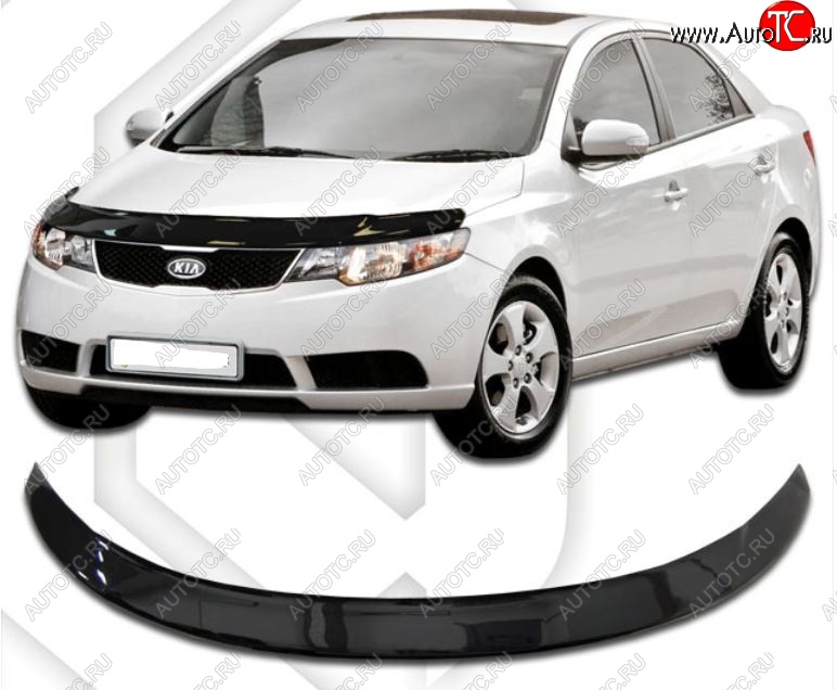 2 269 р. Дефлектор капота CA-Plastic  KIA Cerato  2 TD (2008-2013) седан (серия Classic черный, Без надписи)  с доставкой в г. Набережные‑Челны