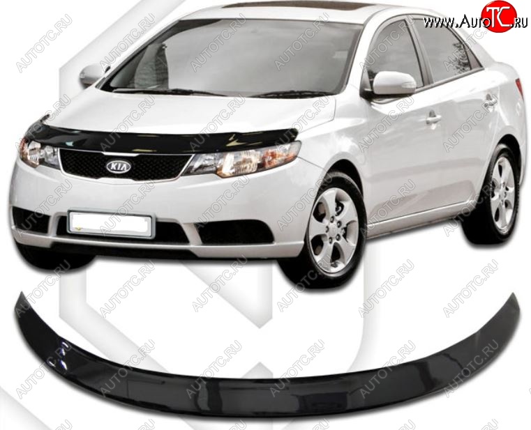 2 199 р. Дефлектор капота CA-Plastiс  KIA Forte ( седан,  хэтчбек) (2008-2013) (серия Classic черный, Без надписи)  с доставкой в г. Набережные‑Челны