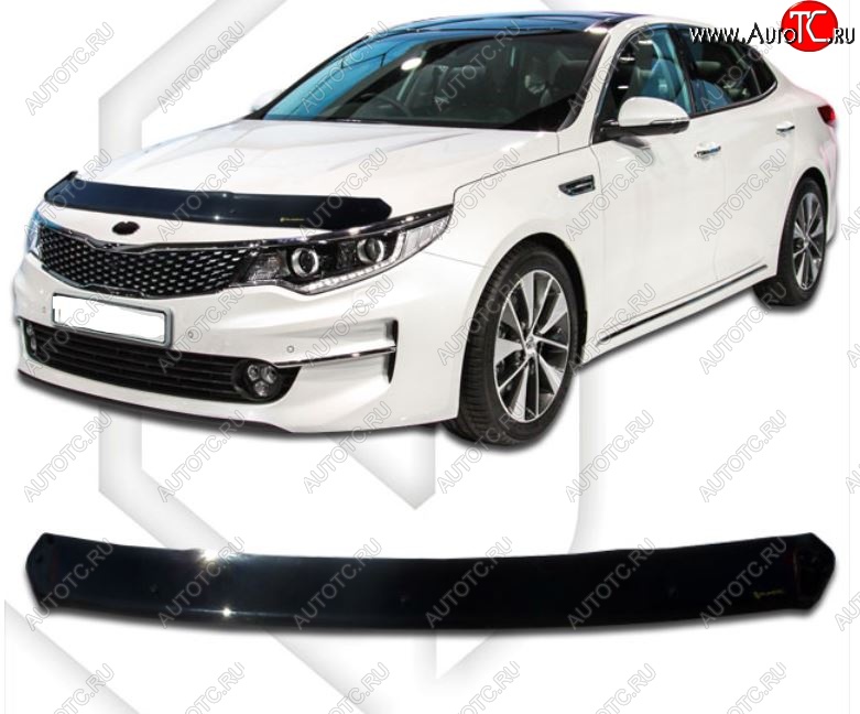 2 099 р. Дефлектор капота CA-Plastiс  KIA Optima  4 JF (2015-2018) дорестайлинг универсал, дорестайлинг седан (Classic черный, Без надписи)  с доставкой в г. Набережные‑Челны