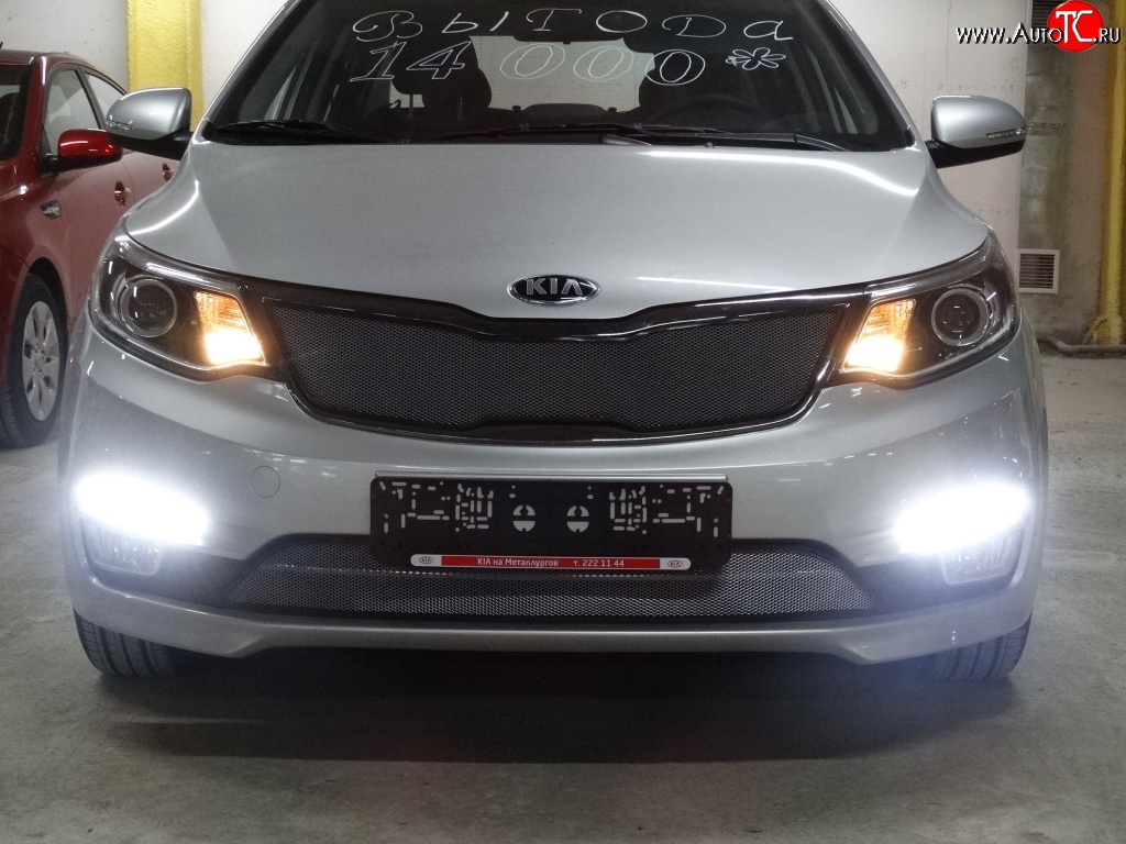 1 539 р. Нижняя сетка на бампер Russtal (хром) KIA Rio 3 QB рестайлингхэтчбек5дв. (2015-2017)  с доставкой в г. Набережные‑Челны