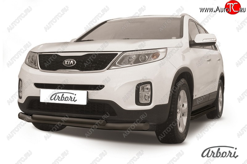 7 019 р. Защита переднего бампера Arbori (черная, 2 трубы d57 и 42 mm) KIA Sorento XM рестайлинг (2012-2015)  с доставкой в г. Набережные‑Челны