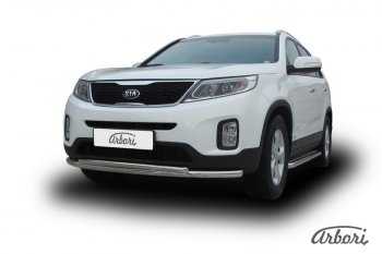 5 499 р. Защита переднего бампера Arbori (нержавейка, 2 трубы d57 и 42 mm) KIA Sorento XM рестайлинг (2012-2015)  с доставкой в г. Набережные‑Челны. Увеличить фотографию 2