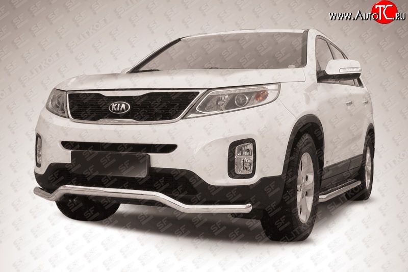 16 999 р. Фигурная защита переднего бампера диаметром 57 мм Slitkoff  KIA Sorento  XM (2012-2015) рестайлинг (Нержавейка, Полированная)  с доставкой в г. Набережные‑Челны