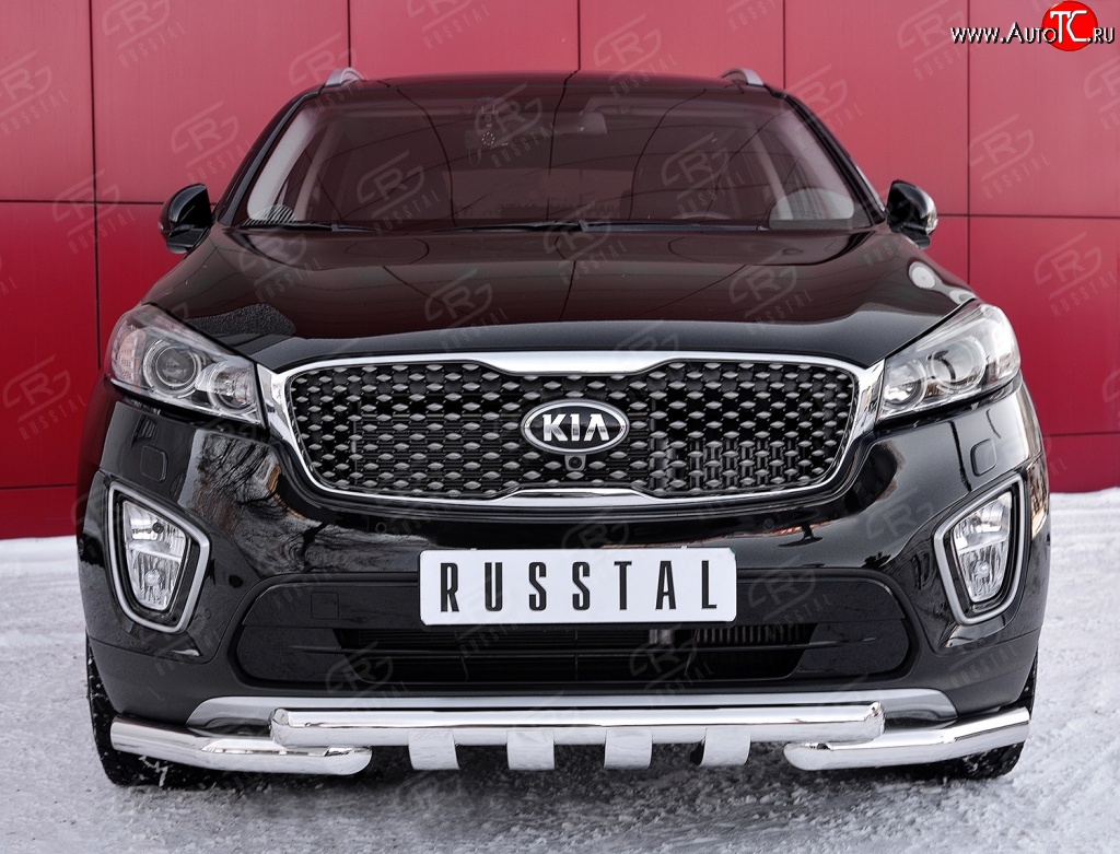 25 549 р. Защита переднего бампера (2 трубыØ63 мм, нержавейка) SLITKOFF  KIA Sorento  UM/Prime (2014-2018) дорестайлинг  с доставкой в г. Набережные‑Челны