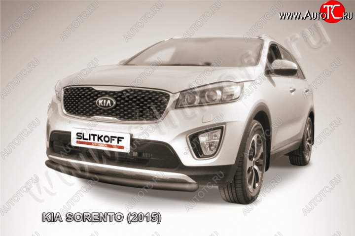 8 449 р. Защита переднего бампера (Ø57 мм, сталь окрашенная) Russtal  KIA Sorento  UM/Prime (2014-2018) дорестайлинг (Цвет: серебристый)  с доставкой в г. Набережные‑Челны