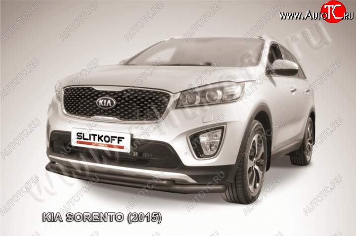 9 649 р. Защита переднего бампера из труб d57+d42 Slitkoff  KIA Sorento  UM/Prime (2014-2018) дорестайлинг (Цвет: серебристый)  с доставкой в г. Набережные‑Челны