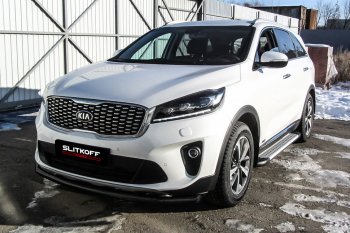 8 999 р. Защита переднего бампера Slitkoff (двойная, d57/42)  KIA Sorento  UM/Prime (2018-2020) рестайлинг (Сталь с полимерным покрытием. Цвет: чёрный)  с доставкой в г. Набережные‑Челны. Увеличить фотографию 1