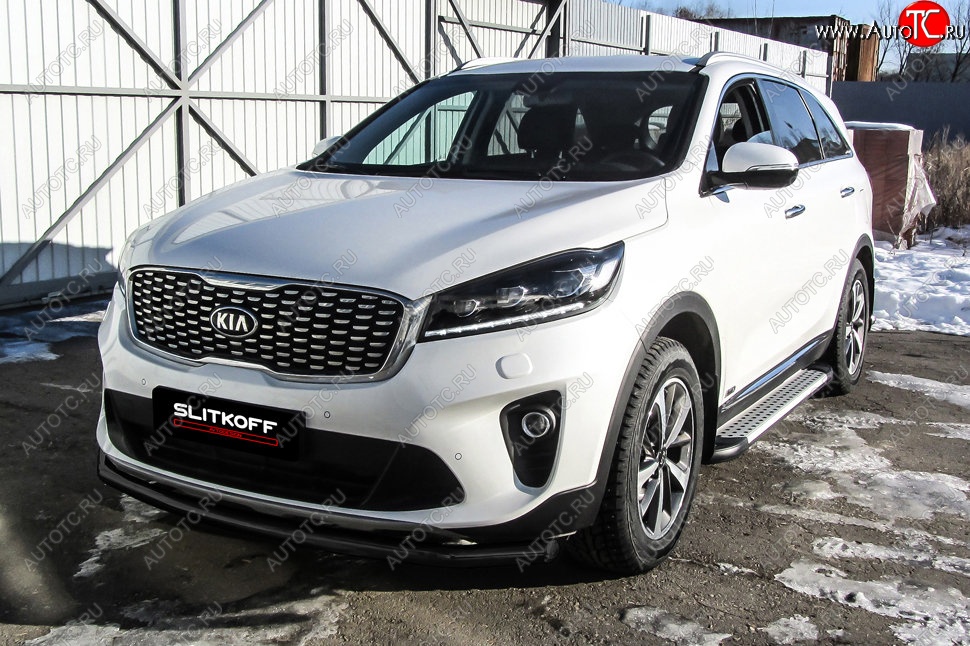 8 999 р. Защита переднего бампера Slitkoff (двойная, d57/42)  KIA Sorento  UM/Prime (2018-2020) рестайлинг (Сталь с полимерным покрытием. Цвет: чёрный)  с доставкой в г. Набережные‑Челны