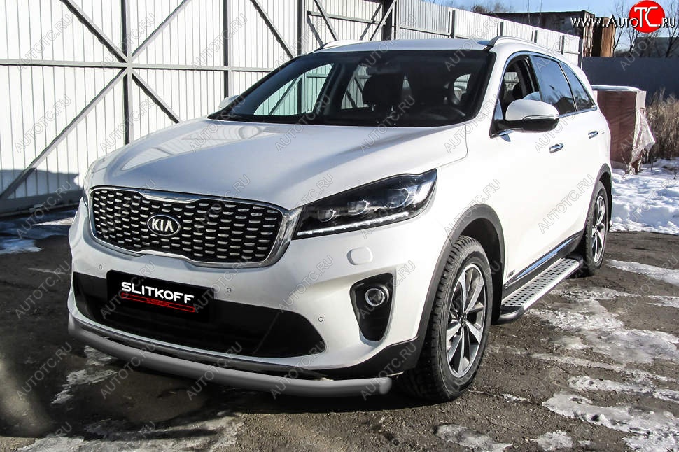 9 999 р. Защита переднего бампера Slitkoff (двойная, d57/42)  KIA Sorento  UM/Prime (2018-2020) рестайлинг (Сталь с полимерным покрытием. Цвет: серебристый)  с доставкой в г. Набережные‑Челны