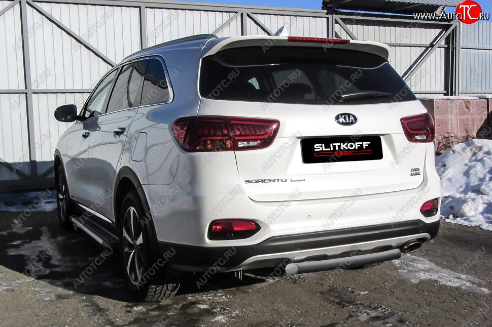 4 999 р. Защита заднего бампера Slitkoff (короткая, d57)  KIA Sorento  UM/Prime (2018-2020) рестайлинг (Сталь с полимерным покрытием. Цвет: серебристый)  с доставкой в г. Набережные‑Челны