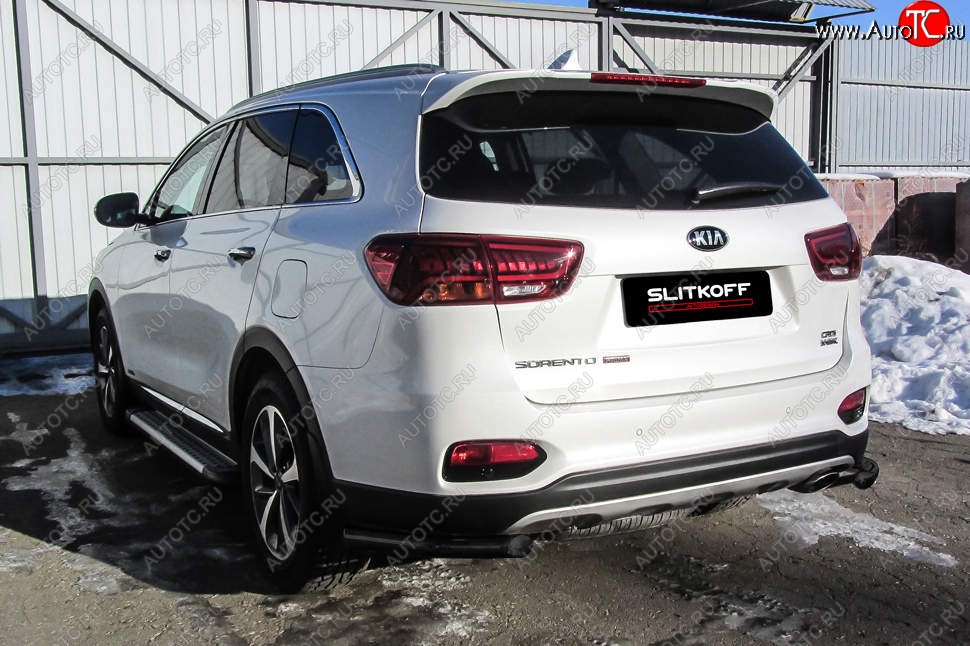 4 999 р. Защита заднего бампера Slitkoff (уголки, d57) KIA Sorento UM/Prime рестайлинг (2018-2020) (Сталь с полимерным покрытием. Цвет: чёрный)  с доставкой в г. Набережные‑Челны