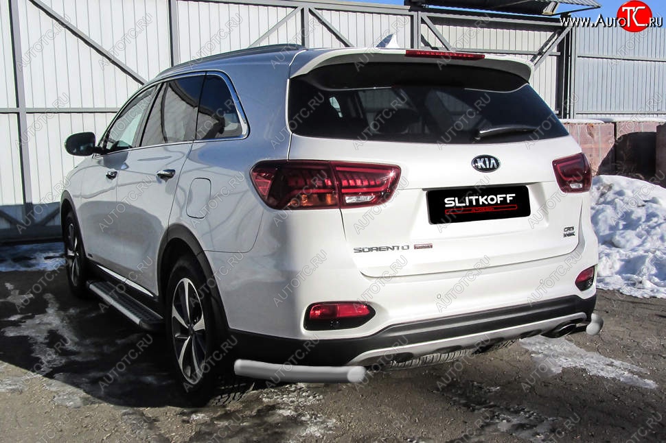 4 999 р. Защита заднего бампера Slitkoff (уголки, d57)  KIA Sorento  UM/Prime (2018-2020) рестайлинг (Сталь с полимерным покрытием. Цвет: серебристый)  с доставкой в г. Набережные‑Челны