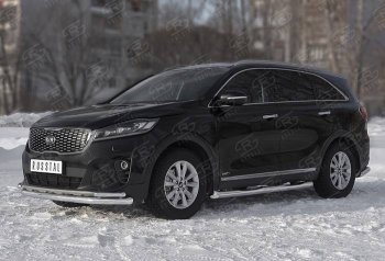 21 949 р. Защита переднего бампера (Ø 63/42 мм с углами, нержавейка) SLITKOFF  KIA Sorento  UM/Prime (2018-2020) рестайлинг  с доставкой в г. Набережные‑Челны. Увеличить фотографию 2