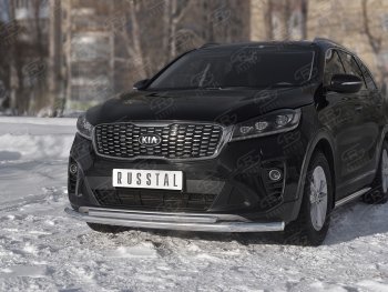 20 899 р. Защита переднего бампера (2 трубы Ø63 и 42 мм, нержавейка) SLITKOFF  KIA Sorento  UM/Prime (2018-2020) рестайлинг  с доставкой в г. Набережные‑Челны. Увеличить фотографию 4