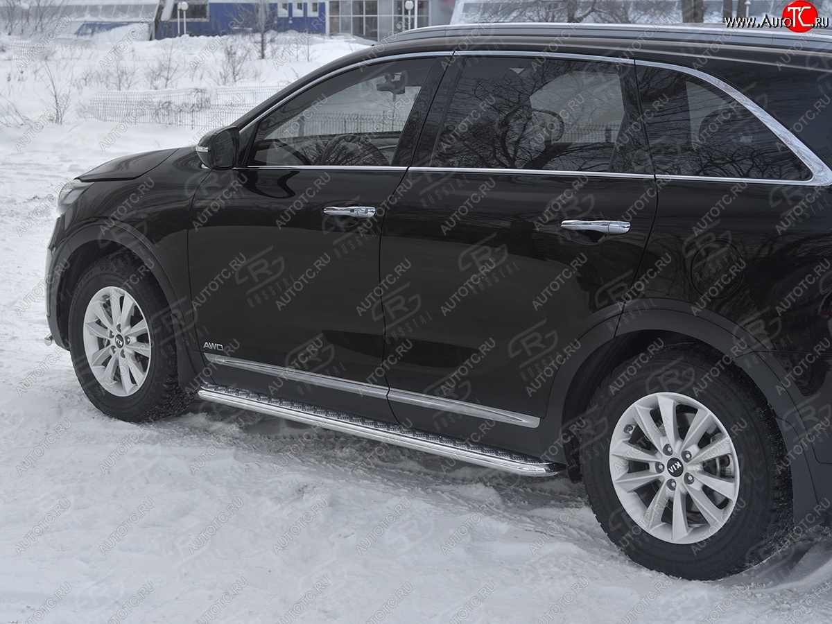 26 999 р. Порожки для ног SLITKOFF (Ø42 мм)  KIA Sorento  UM/Prime (2018-2020) рестайлинг (Лист алюминиевый, труба - нержавейка)  с доставкой в г. Набережные‑Челны