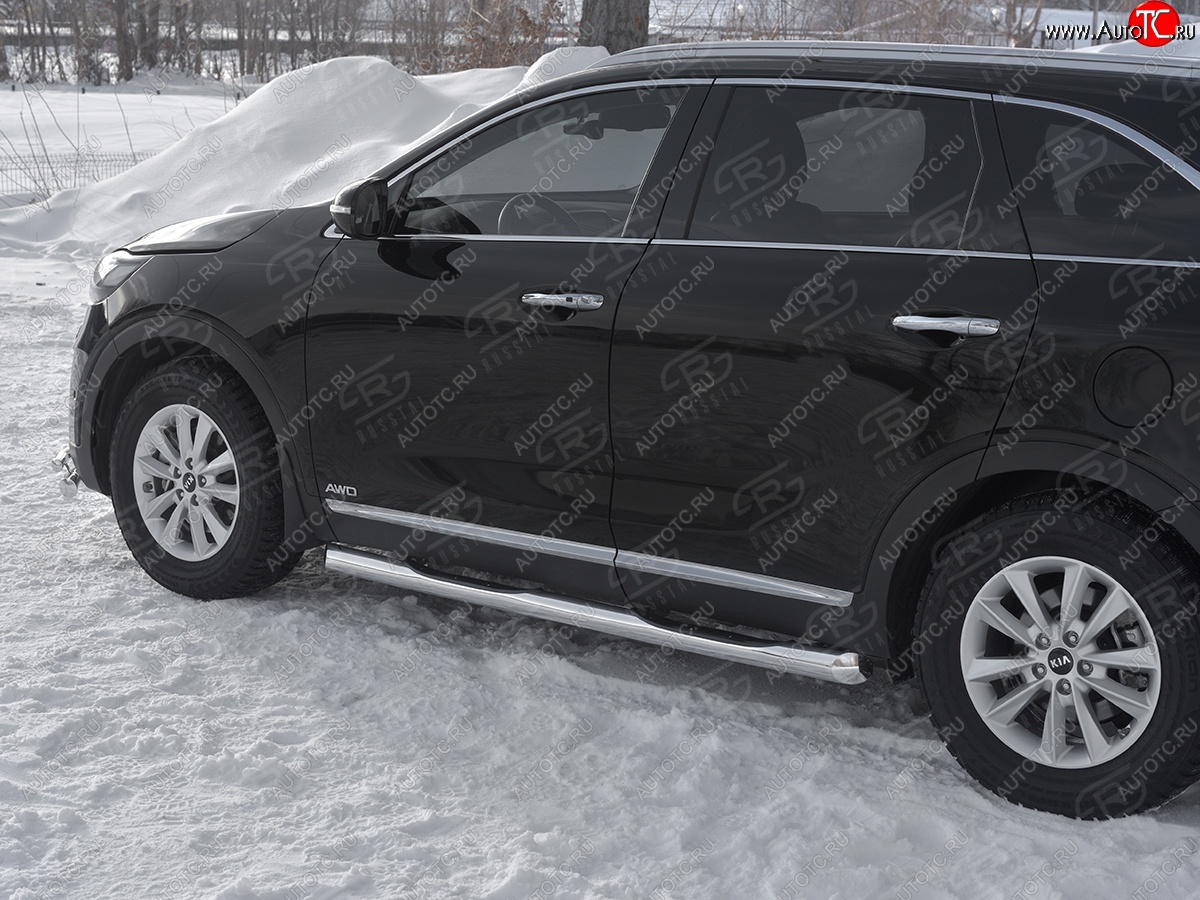 26 999 р. Защита порогов (Ø76 мм с проступью, нержавейка) SLITKOFF  KIA Sorento  UM/Prime (2018-2020) рестайлинг (Металлические торцы под 45°)  с доставкой в г. Набережные‑Челны