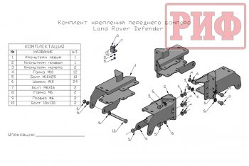 30 999 р. Бампер передний силовой РИФ Land Rover Defender 90 1 L316 рестайлинг 3дв. (2007-2016) (Без защитной дуги)  с доставкой в г. Набережные‑Челны. Увеличить фотографию 2