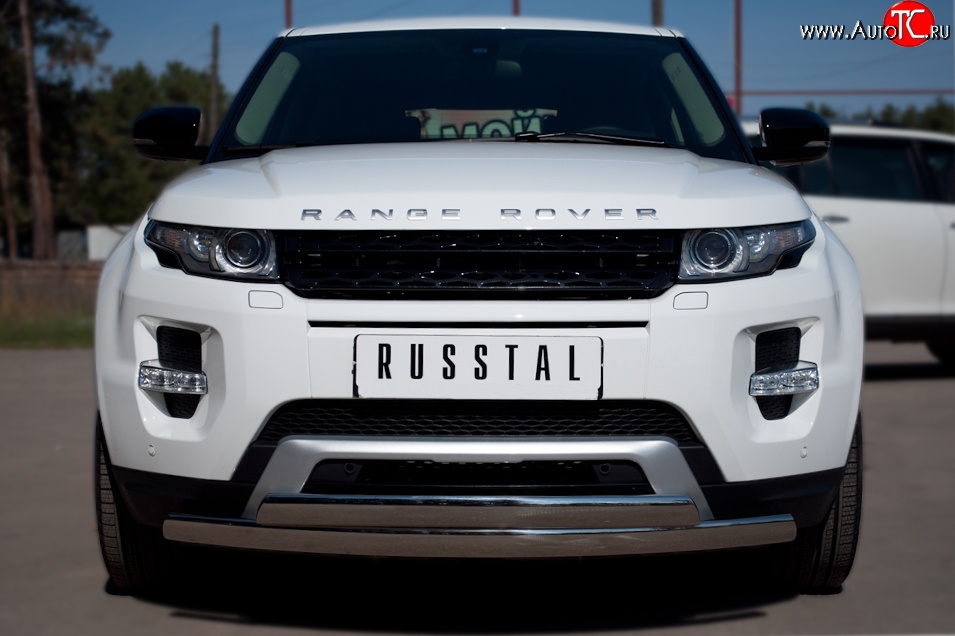 27 649 р. Защита переднего бампера (2 трубыØ75х42 мм, нержавейка) Russtal Land Rover Range Rover Evoque 1 L538 дорестайлинг 5 дв. (2011-2015)  с доставкой в г. Набережные‑Челны