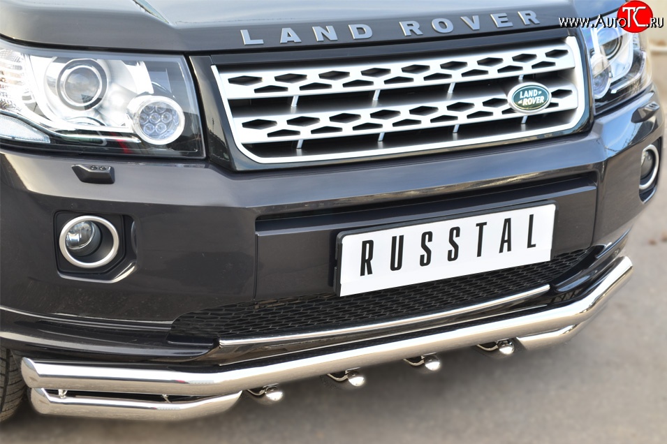 34 999 р. Защита переднего бампера (Ø63 мм с зубами, нержавейка) SLITKOFF  Land Rover Freelander  L359 (2010-2012) 1-ый рестайлинг  с доставкой в г. Набережные‑Челны