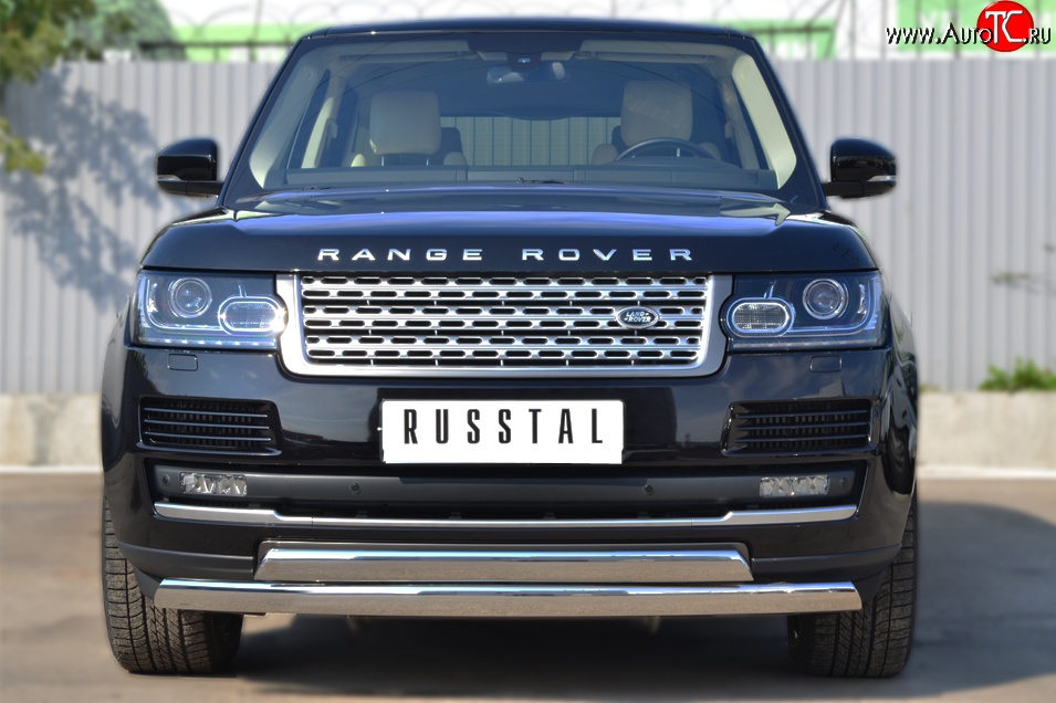 27 649 р. Защита переднего бампера (2 трубыØ75х42 мм, нержавейка) Russtal Land Rover Range Rover 4 L405 дорестайлинг (2012-2017)  с доставкой в г. Набережные‑Челны