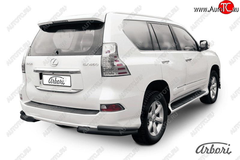 11 159 р. Защита заднего бампера Arbori (уголки, черная, 2 трубы d76 и 42 mm). Lexus GX460 J150 1-ый рестайлинг (2013-2019)  с доставкой в г. Набережные‑Челны