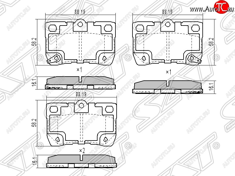 949 р. Колодки тормозные SAT (задние)  Lexus GS300  S190 (2007-2012), Toyota Crown  S180 (2003-2005), Toyota Mark X  X120 (2004-2009)  с доставкой в г. Набережные‑Челны