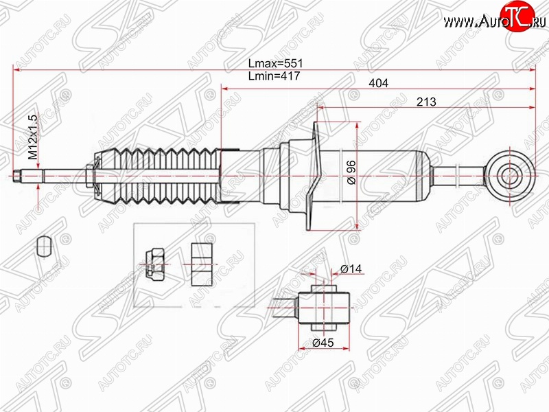 2 199 р. Амортизатор передний SAT (установка на левую или правую сторону)  Lexus GX470  J120 (2002-2007), Toyota Hilux Surf  N210 (2002-2005), Toyota Land Cruiser Prado  J120 (2002-2009)  с доставкой в г. Набережные‑Челны