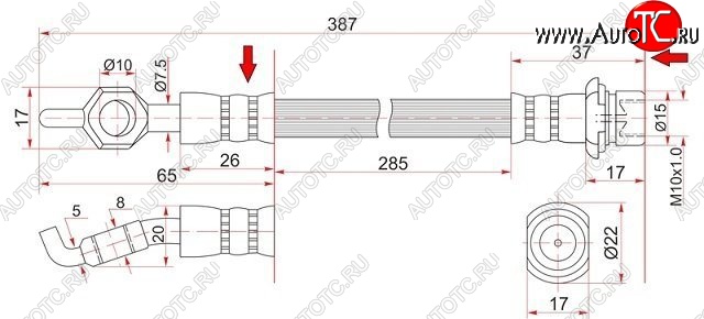 729 р. Тормозной шланг SAT (передний)  Lexus HS250h  F10 (2009-2013), Lexus IS300  XE10 седан (1998-2005), Toyota Crown  S180 (2003-2005), Toyota Mark 2  X110 (2000-2002), Toyota Mark X  X120 (2004-2009), Toyota Verossa (2001-2004)  с доставкой в г. Набережные‑Челны