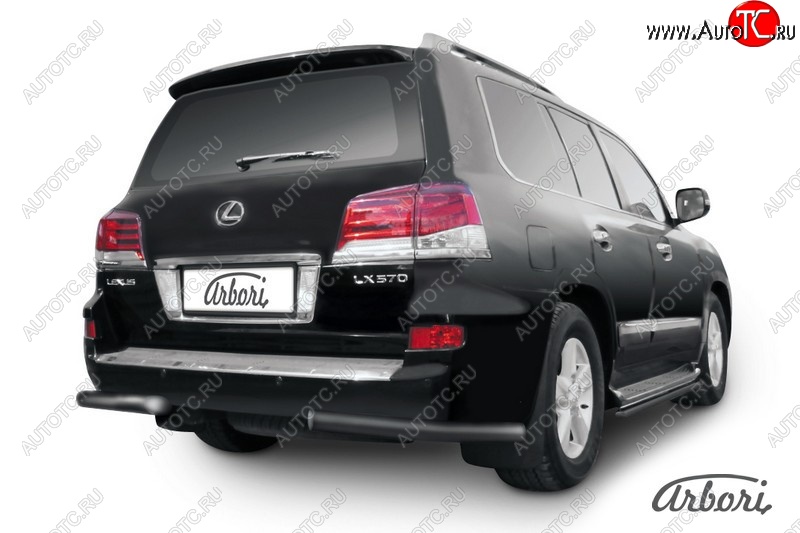 9 719 р. Защита заднего бампера Arbori (уголки, черная, 1 труба d76 mm). Lexus LX570 J200 1-ый рестайлинг (2012-2015)  с доставкой в г. Набережные‑Челны