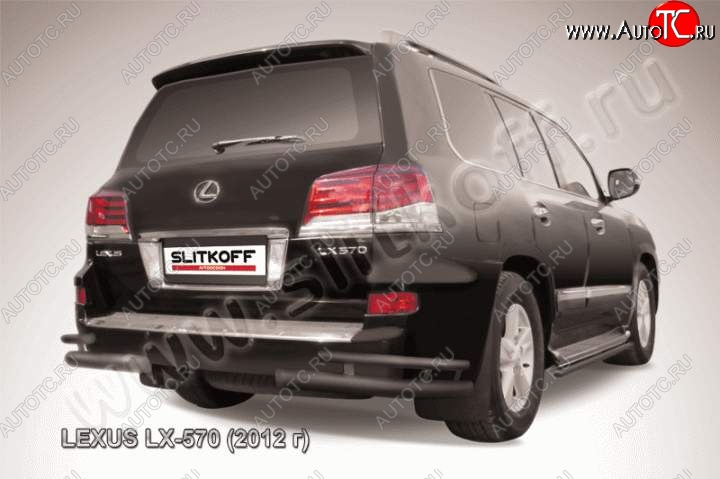 17 349 р. Защита заднего бампера из уголков d76+d42 Slitkoff (двойные) Lexus LX570 J200 1-ый рестайлинг (2012-2015) (Цвет: серебристый)  с доставкой в г. Набережные‑Челны