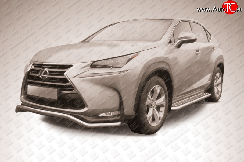 12 999 р. Фигурная защита переднего бампера диаметром 57 мм Slitkoff Lexus NX300h Z10 дорестайлинг (2014-2017) (Нержавейка, Полированная)  с доставкой в г. Набережные‑Челны