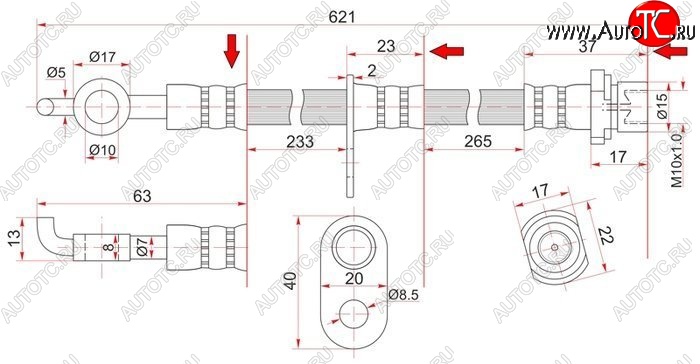 869 р. Тормозной шланг SAT (передний, правый, пр-во Таиланд) Lifan Solano  дорестайлинг (2010-2015)  с доставкой в г. Набережные‑Челны