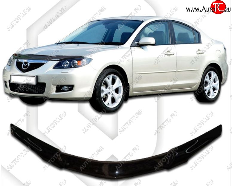 2 269 р. Дефлектор капота CA-Plastiс  Mazda 3/Axela  BK (2003-2009) дорестайлинг седан, рестайлинг седан (Classic черный, Без надписи)  с доставкой в г. Набережные‑Челны