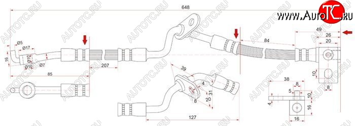 1 199 р. Тормозной шланг SAT (правый) Mazda 6 GG седан дорестайлинг (2002-2005)  с доставкой в г. Набережные‑Челны