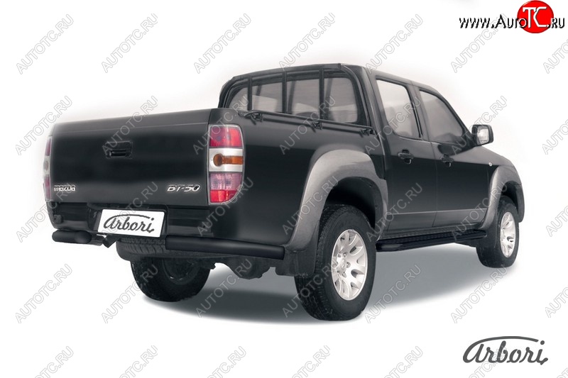 6 569 р. Защита заднего бампера Arbori (уголки, черная, 1 труба d76 mm). Mazda BT-50 (2006-2011)  с доставкой в г. Набережные‑Челны